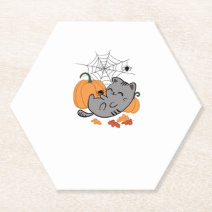 Posavasos De Papel Camiseta clásica Halloween Kitty and Spiders
