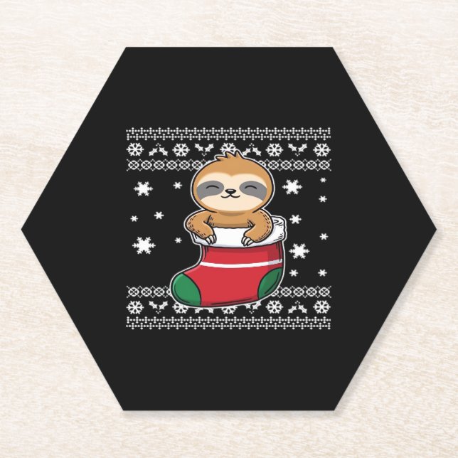 Posavasos De Papel Camiseta Clásica Sloth navidades (Anverso)