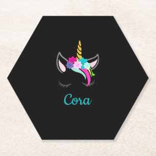 Posavasos De Papel Camiseta Cora Rainbow Unicorn Nombre