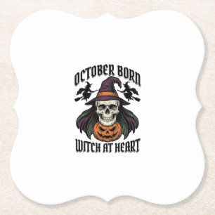 Posavasos De Papel Camiseta de Bruja de Octubre Cumpleaños de Hallowe