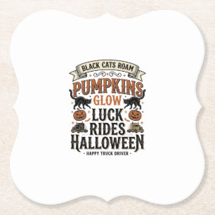 Posavasos De Papel Camiseta de camionero de Halloween con gatos negro