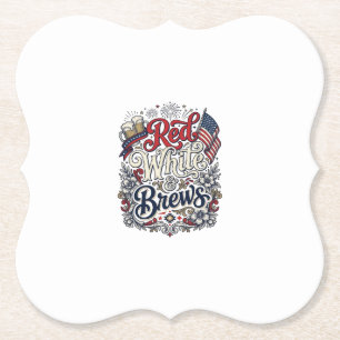 Posavasos De Papel Camiseta de cerveza patriótica Rojo Blanco & Brews