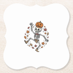 Posavasos De Papel Camiseta de Esqueleto de Calabaza Grabado Vintage
