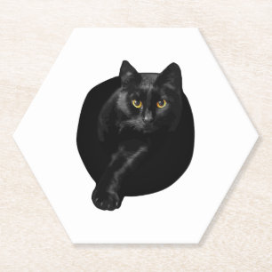 Posavasos De Papel Camiseta de gatos ojos amarillos gato negro Regalo