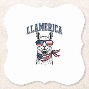 Posavasos De Papel Camiseta de grabado vintage de llama patriótica de