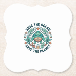 Posavasos De Papel Camiseta de grabado vintage de tortuga marina Salv