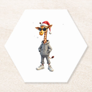 Posavasos De Papel Camiseta de manga larga Christmas Giraffe Santa (2