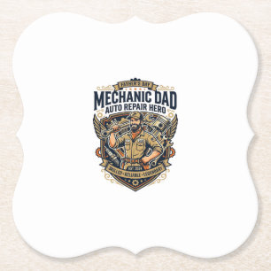 Posavasos De Papel Camiseta de mecánico del día del padre Dad diverti