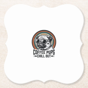 Posavasos De Papel Camiseta de perro de café retro chill pug gráfico_