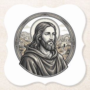 Posavasos De Papel Camiseta de retrato religioso de grabado vintage