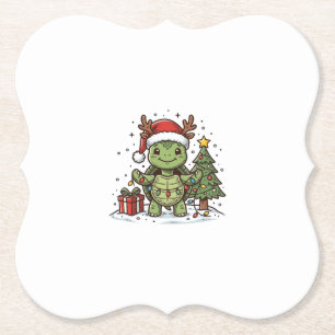 Posavasos De Papel Camiseta de Tortuga de Navidad Adorable Grabado Vi