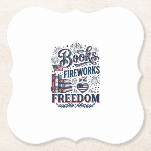 Posavasos De Papel Camiseta Lector Patriótico Libros Fuegos Artificia