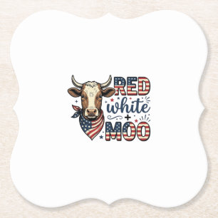 Posavasos De Papel Camiseta Patriótica Vaca Roja Blanca Moo 4 de Juli