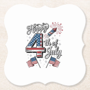 Posavasos De Papel Camiseta Patriótica Vintage Feliz 4 de Julio Fuego