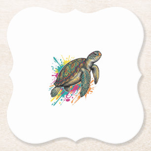Posavasos De Papel Camiseta Splash de Color de Tortuga Marina Grabado
