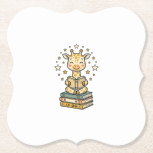 Posavasos De Papel Camiseta Vintage Amante de Libros Jirafa Lectura L