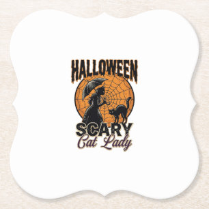 Posavasos De Papel Camiseta Vintage de Bruja de Halloween Señora Gato