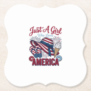 Posavasos De Papel Camiseta vintage de verano Patriotic Girl America 