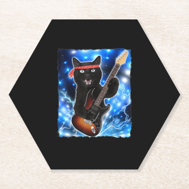 Posavasos De Papel Camisetas de rock de guitarra para gato camisetas  (Anverso)