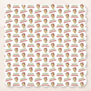 Posavasos De Papel Campanas de Navidad Vintage y Patrón de Feliz Navi