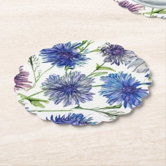 Posavasos De Papel campo de flores de maíz violetas brillantes, púrpu (En perspectiva)