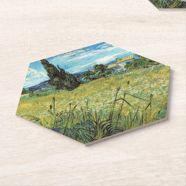 Posavasos De Papel Campo de Trigo Verde Vincent van Gogh (En perspectiva)