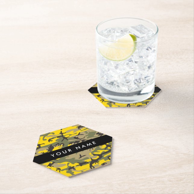 Posavasos De Papel Camuflaje amarillo y verde Tu nombre Personaliza (In situ)