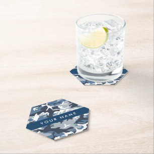 Posavasos De Papel Camuflaje Azul Nieve de Invierno Personaliza tu no