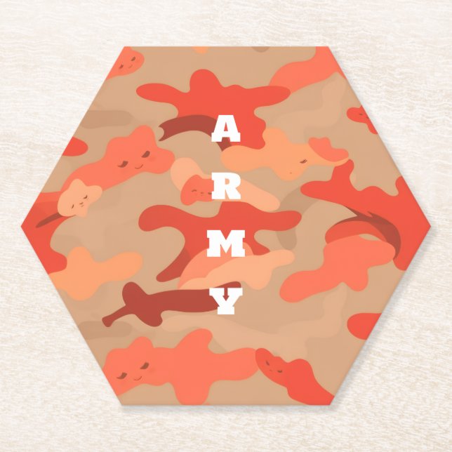 Posavasos De Papel Camuflaje de Bosque Naranja (Anverso)