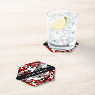 Posavasos De Papel Camuflaje rojo y gris Tu nombre Personaliza