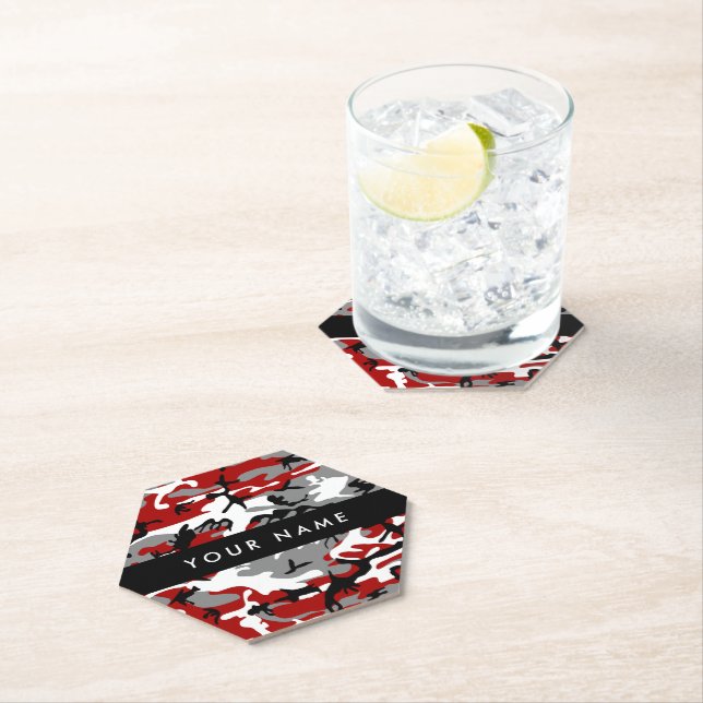 Posavasos De Papel Camuflaje rojo y gris Tu nombre Personaliza (In situ)