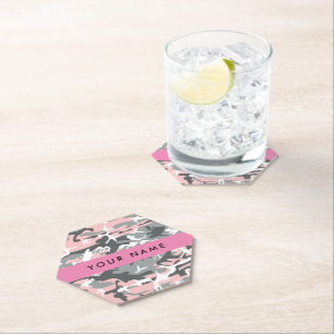 Posavasos De Papel Camuflaje rosa y gris Tu nombre Personaliza