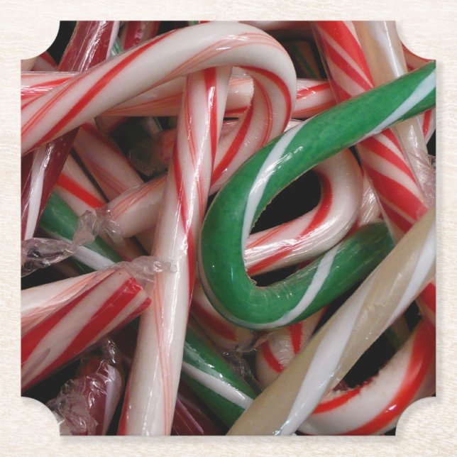 Posavasos De Papel Candy Canes Navidades vacaciones Verde Blanco y Ro (Anverso)