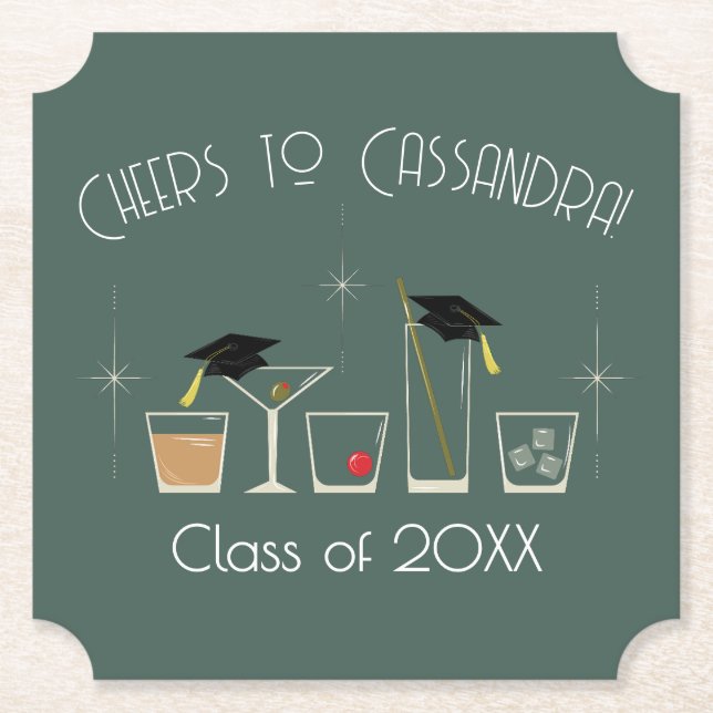 Posavasos De Papel Cap and Cocktail Graduation Party (Anverso)