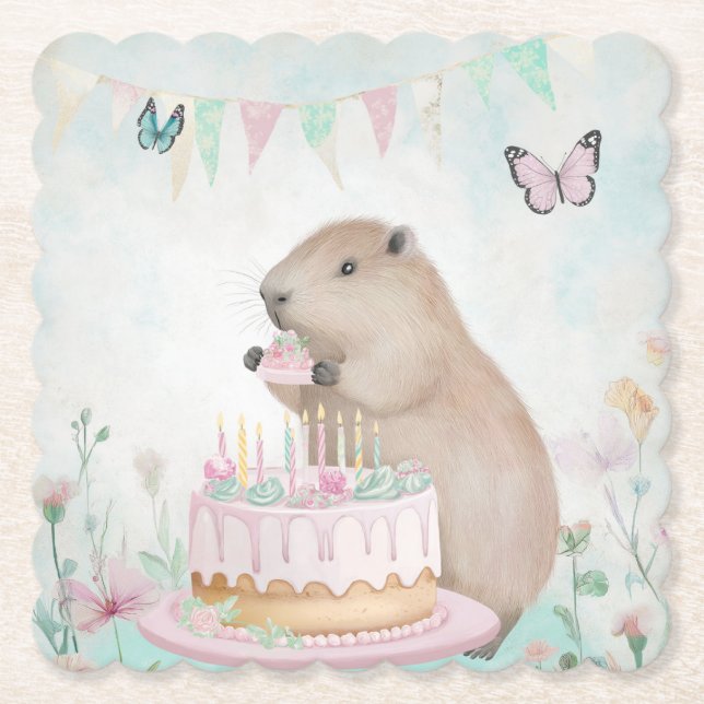 Posavasos De Papel Capybara Cakefest Niños Fiesta Papel escayola (Anverso)