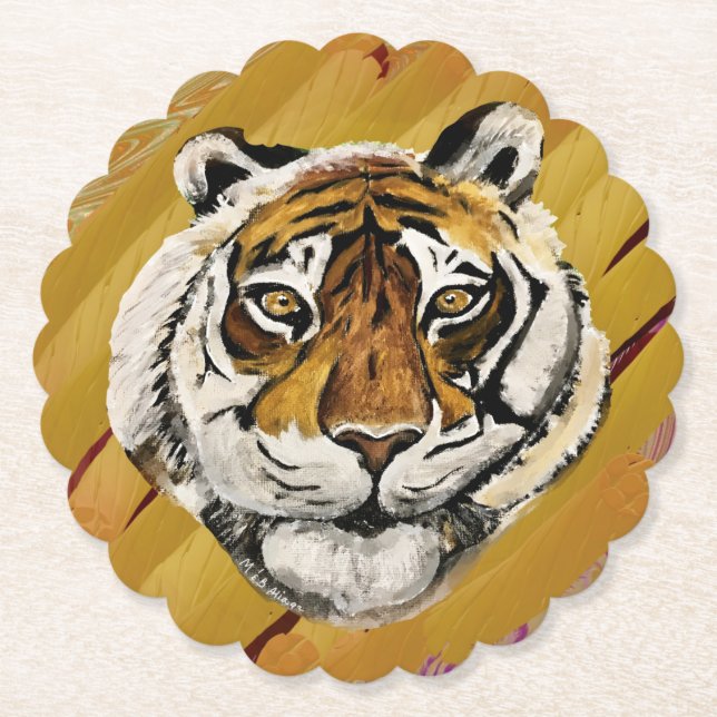 Posavasos De Papel Cara artística de pintura de tigres (Anverso)