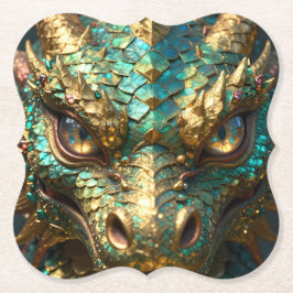 Posavasos De Papel Cara de Dragón Turquesa y Dorado