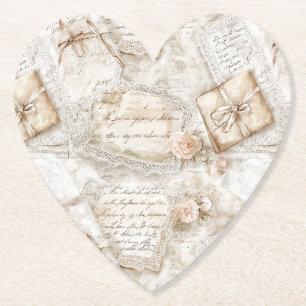 Posavasos De Papel Cartas de amor rosas románticas marfil rubor Prett