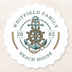 Posavasos De Papel Casa de playa personalizada para la familia tema n