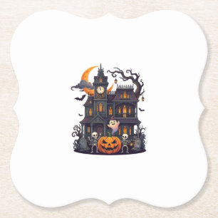 Posavasos De Papel Casa Embrujada de Halloween Esqueletos Calabaza Fa
