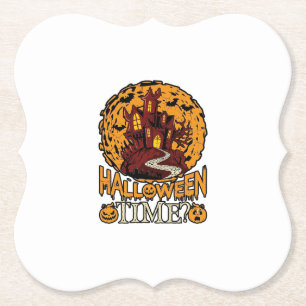 Posavasos De Papel Casa Embrujada de Halloween Luna Llena Calabazas
