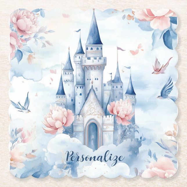 Posavasos De Papel Castillo Encantado en Flor Pastel Cuento de Hadas  (Anverso)