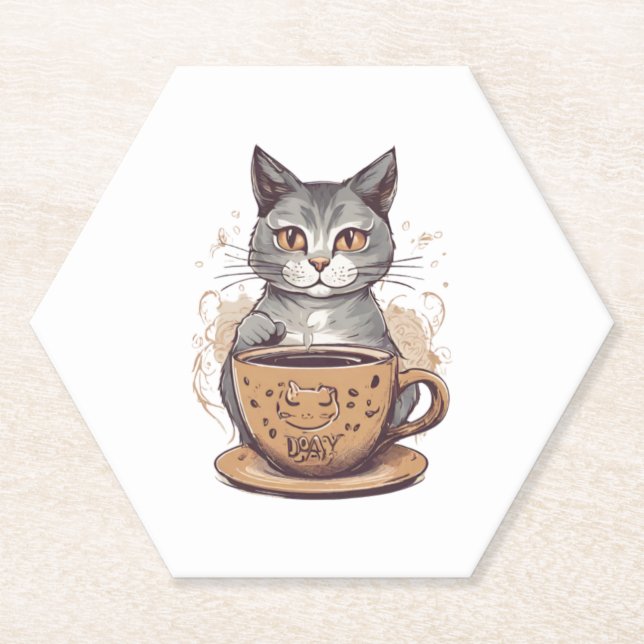Posavasos De Papel Cat Coffee (Anverso)