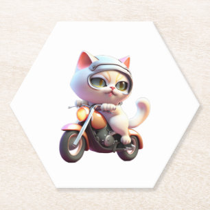 Posavasos De Papel CAT CUTE en motocicleta con camiseta clásica (7)