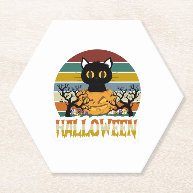 Posavasos De Papel Cat Halloween (Anverso)