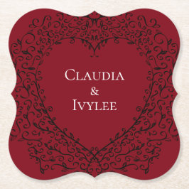 Posavasos De Papel Catastro de Bodas góticos del corazón rojo y negro