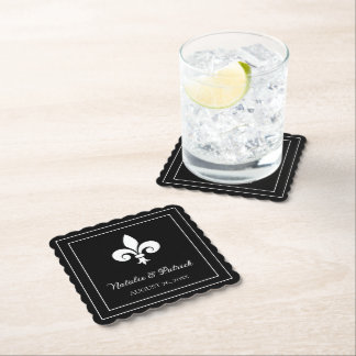 Posavasos De Papel Catastro de papel Boda Fleur de Lis negro