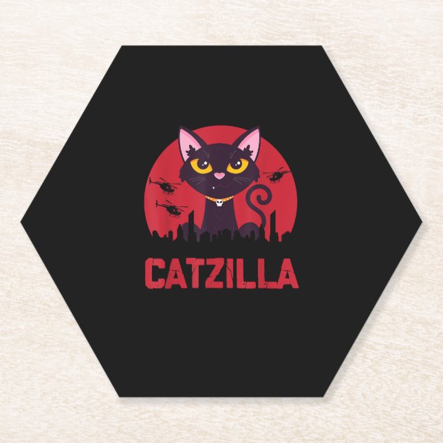 Posavasos De Papel Catzilla Funny Cat Monstruo (Anverso)
