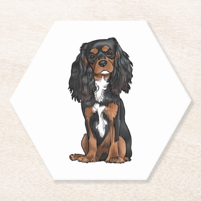 Posavasos De Papel Cavalier King Charles Spaniel - Negro y Tan (Anverso)
