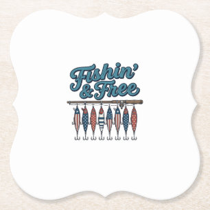 Posavasos De Papel Cebos de Pesca Patrióticos Vintage 'Fishin’ & Free